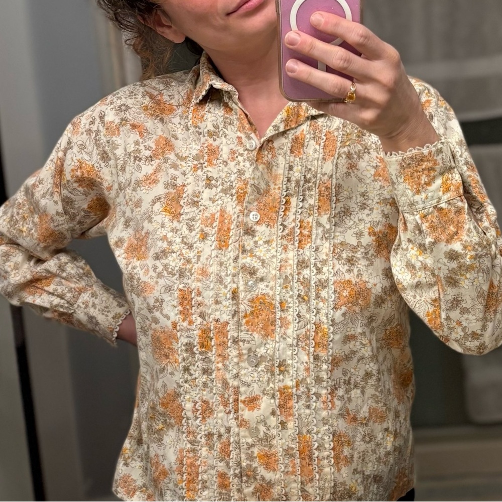 Vintage 70s Floral Lace Trim Blouse